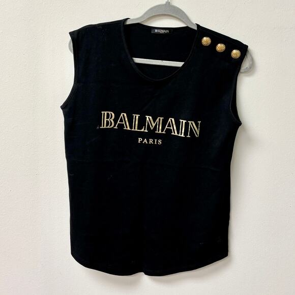 Balmain 3 Button Metallic Vintage Logo Sleeveless Tank Top Black Women's 38 / 6 - Picture 3 of 6